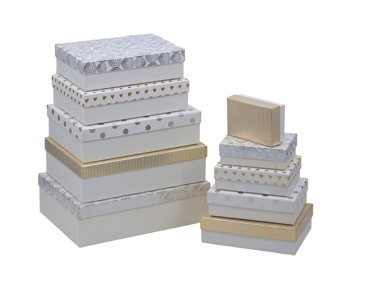 Bulk 3 White Elegance Foiled Gift Box Set 10 37x27x11cm
