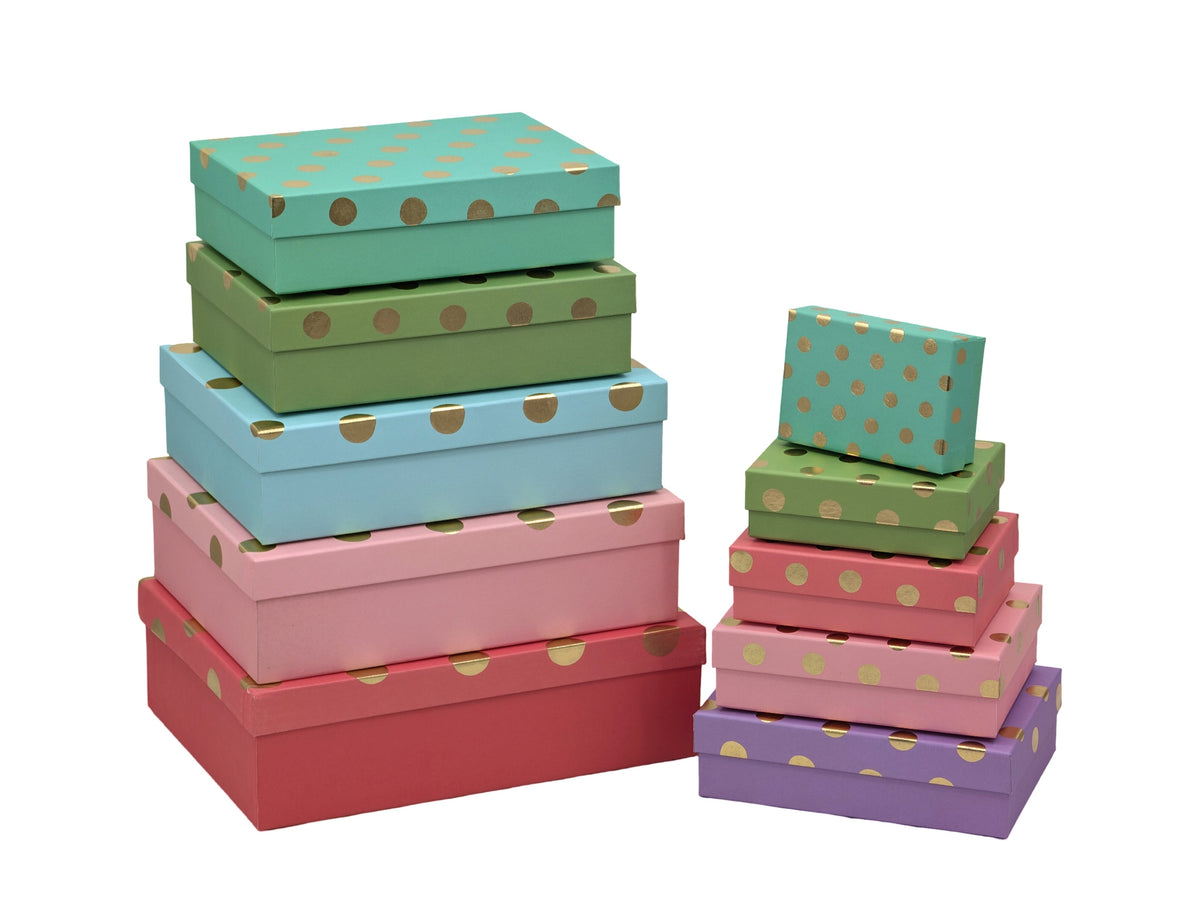 Bulk 3 Colourful Foiled Polka Dots Gift Box Set 10 37x27x11cm