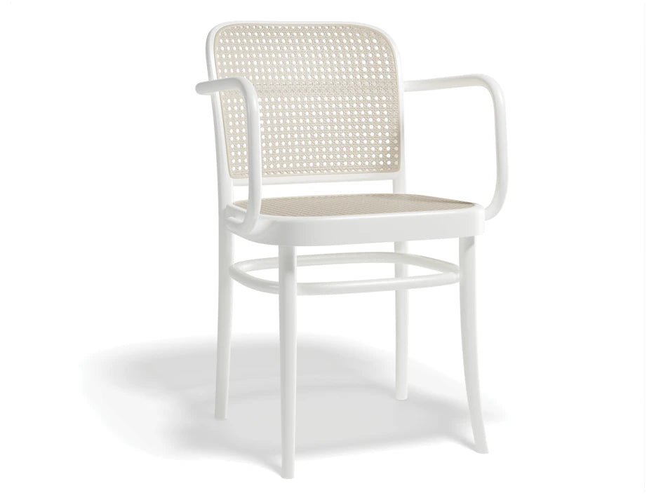 811 Hoffmann Armchair - White - Cane Seat - Cane Backrest - by TON