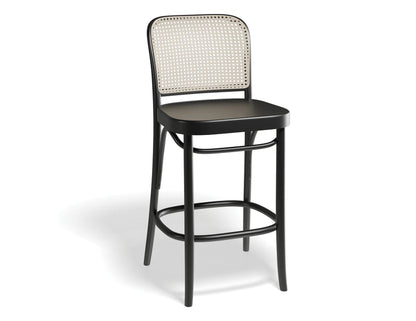 811 Hoffmann Stool - Black Stained Wood Seat - Cane Backrest - by TON