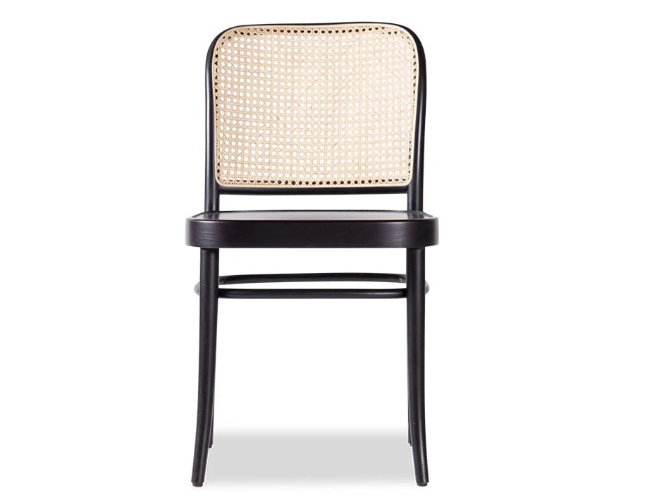 811 Hoffmann Chair - Black Stain - Wood Seat - Cane Backrest - by TON