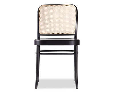 811 Hoffmann Chair - Black Stain - Wood Seat - Cane Backrest - by TON