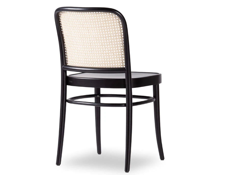 811 Hoffmann Chair - Black Stain - Wood Seat - Cane Backrest - by TON