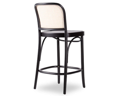 811 Hoffmann Stool - Black Stained Wood Seat - Cane Backrest - by TON