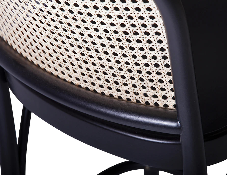 811 Hoffmann Stool - Black Stained Wood Seat - Cane Backrest - by TON