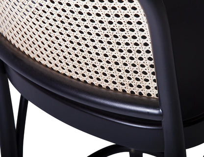 811 Hoffmann Stool - Black Stained Wood Seat - Cane Backrest - by TON