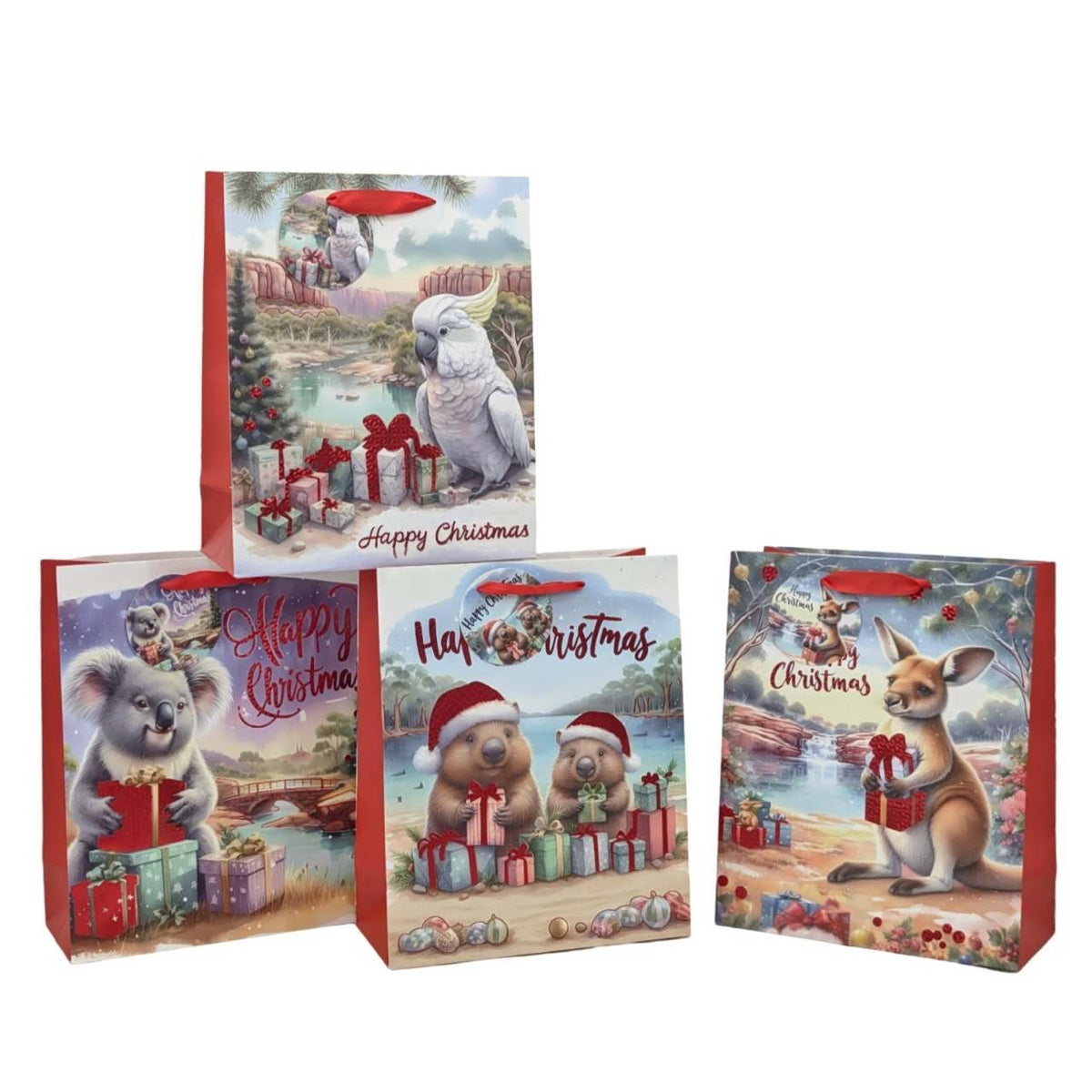 Bulk 48 Aussie Outback Xmas Gift Bag Xxlrg 53x35x14cm 4 Asst