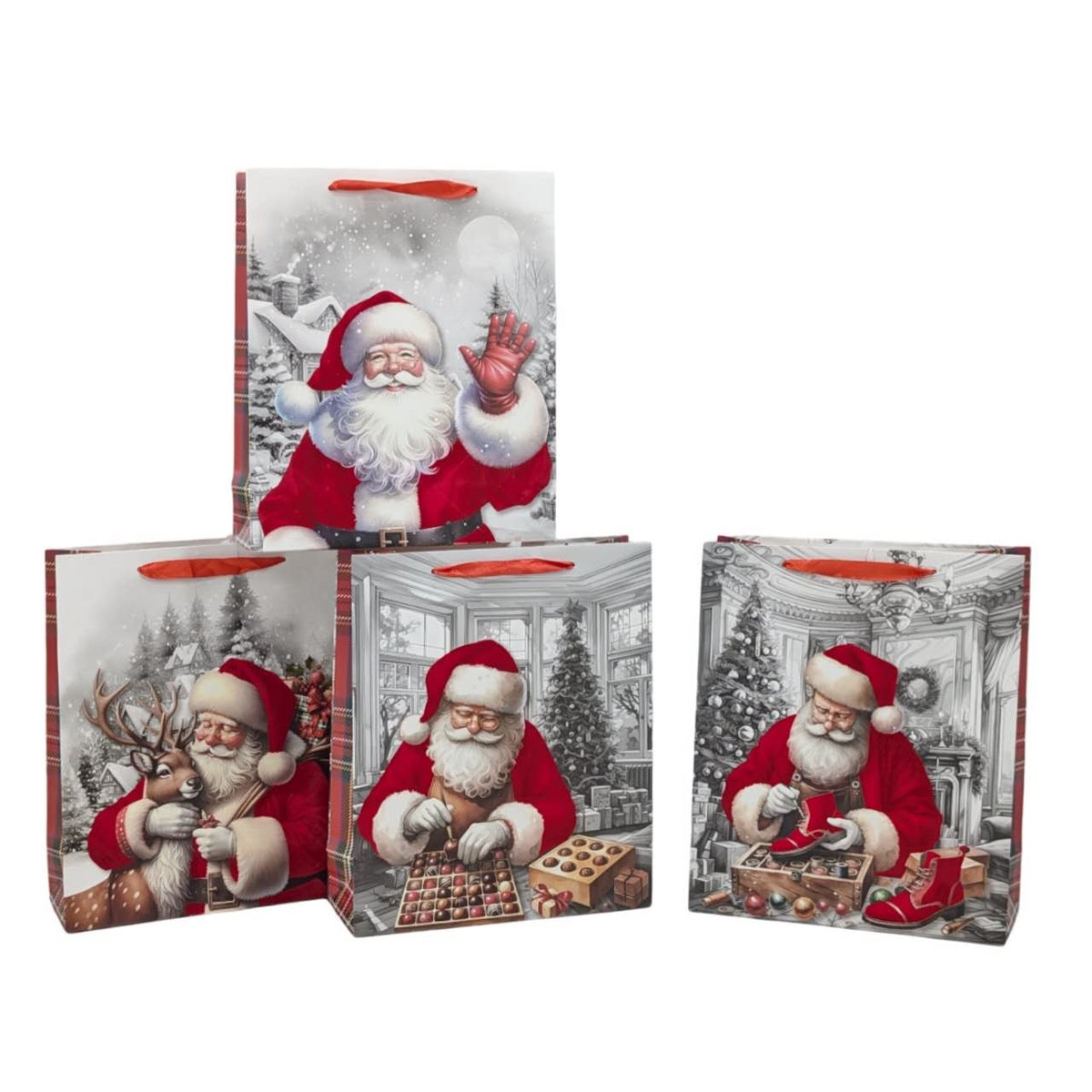 Bulk 48 Flocked Velvet Santa Gift Bag Btl 36x12.3x8.5cm 4 Asst