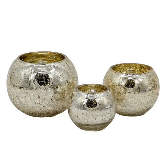 bulk 12 Gold Crackle Glass Candle Holder Large 15cm