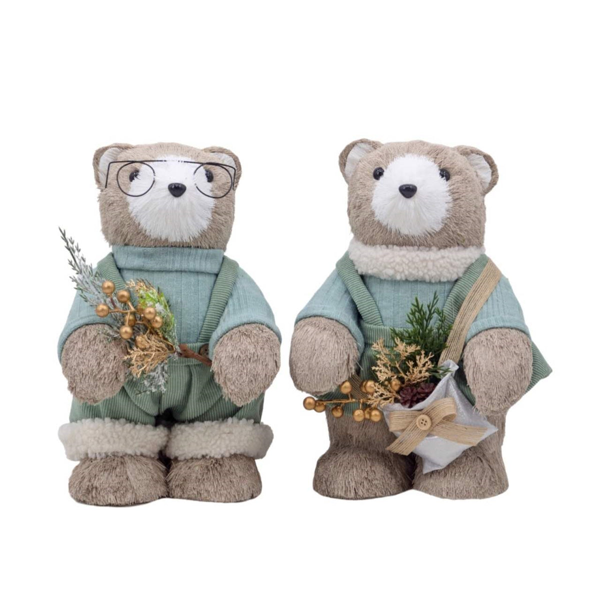 Bulk 2 Evergreen Woodland Xmas Bear 20x20x30cm 2 Asst