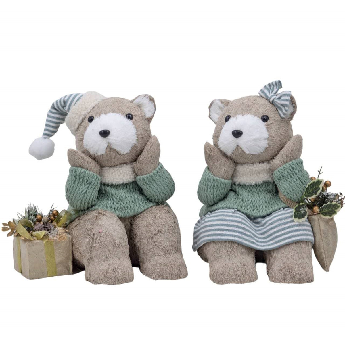 Bulk 2 Evergreen Woodland Xmas Sitting Bear 29x29x32cm 2 Asst