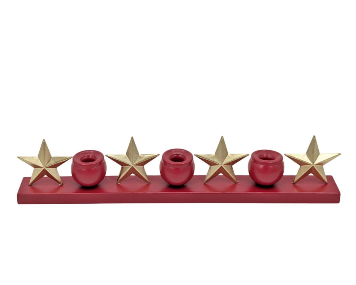 Bulk 6 Xmas Red Candle Holder W 4 Gold Stars 53x6x10.5cm