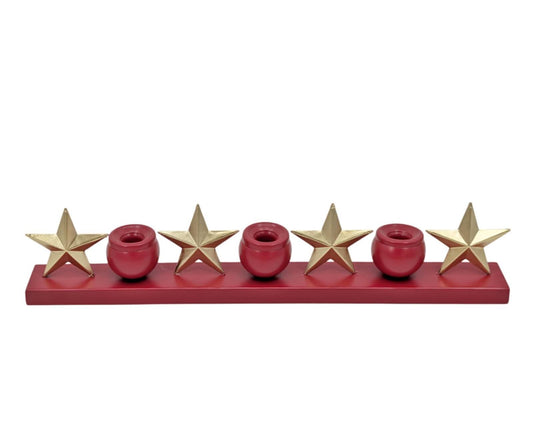 Bulk 6 Xmas Red Candle Holder W 4 Gold Stars 53x6x10.5cm
