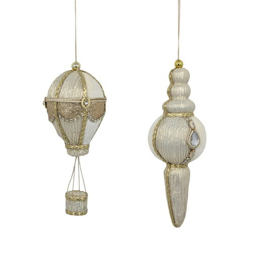 Bulk 24 Xmas Champange & White Velvet Ornament 18/22cm 2 Asst