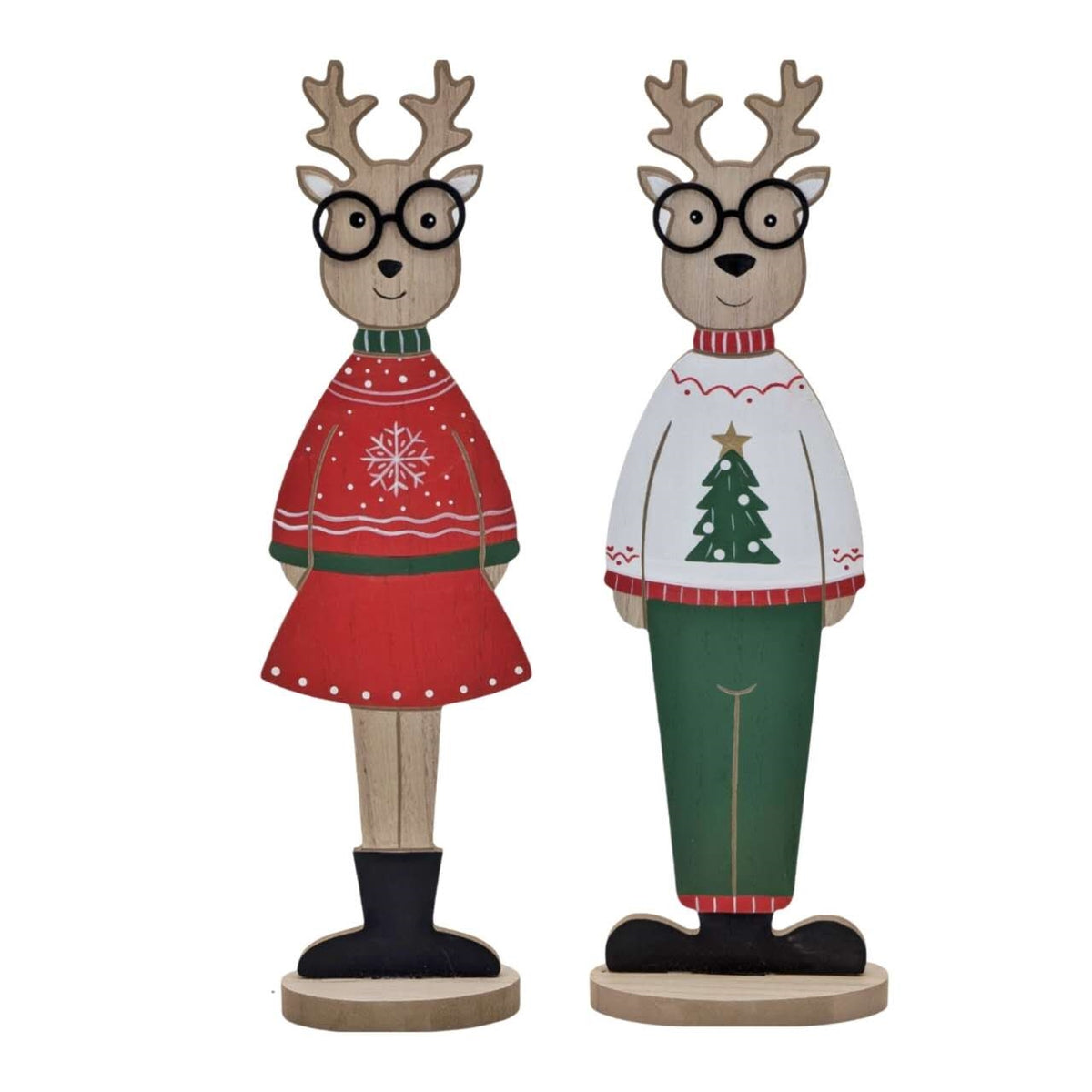 Bulk 12 Xmas Mdf Standing Reindeer Deco 15x48cmh 2 Asst