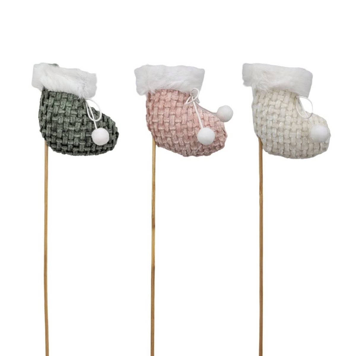 Bulk 24 Xmas Fabric Shoes Stick 7.5cm 3 Asst