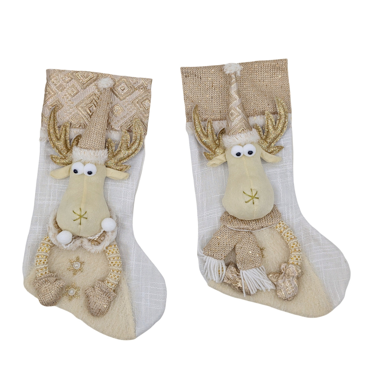 Bulk 8 Gold Elegance Xmas Fabric Stocking 25x45cm 2 Asst