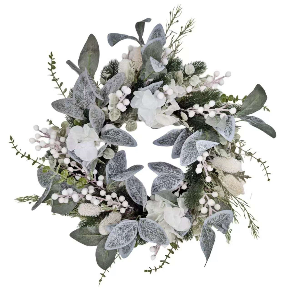 Bulk 3 Xmas White Hydrangea & Berry Wreath 55cm