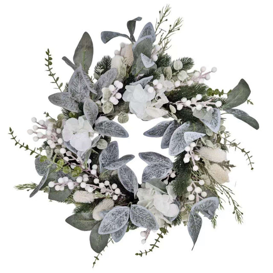 Bulk 3 Xmas White Hydrangea & Berry Wreath 55cm