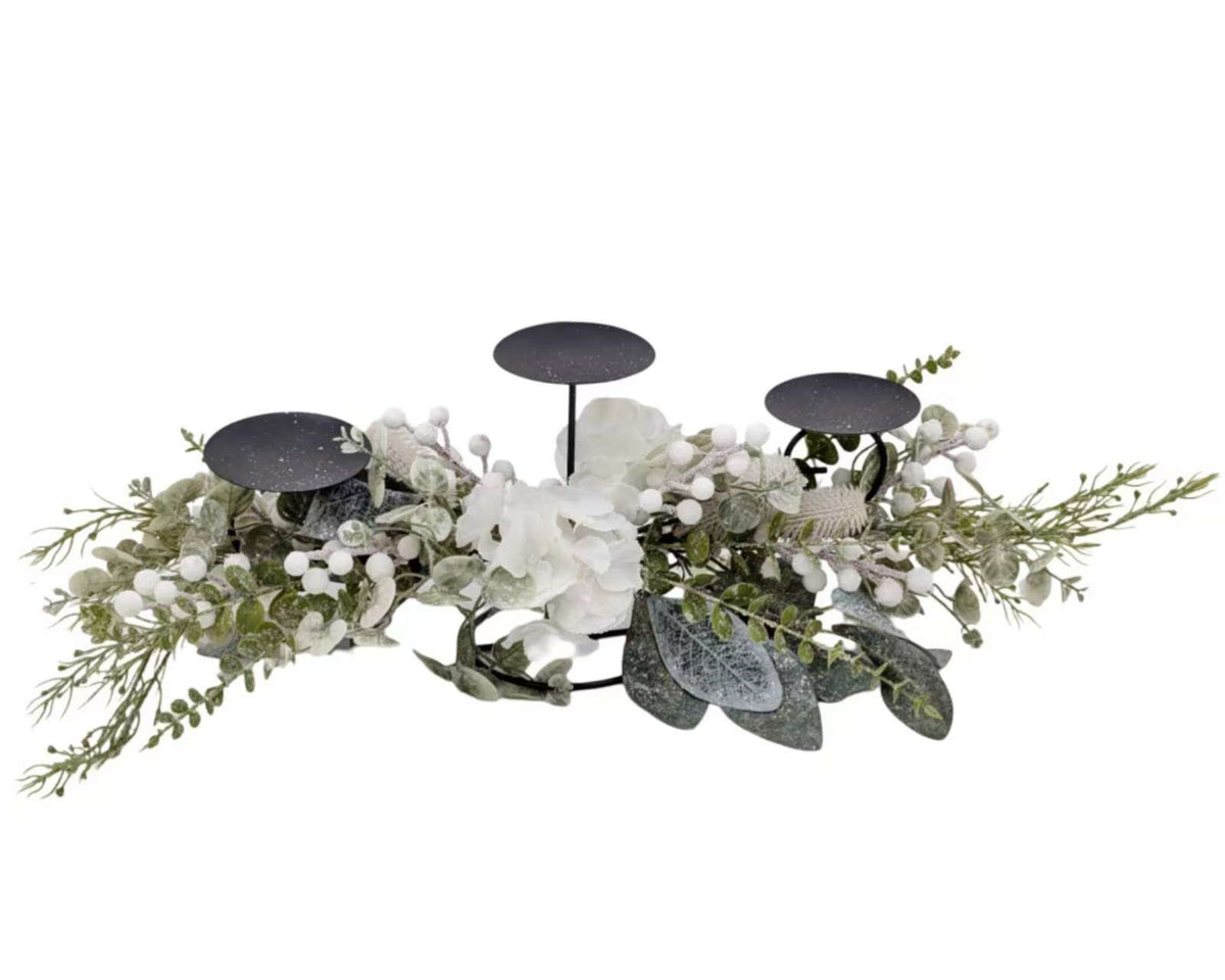 Bulk 4 Xmas White Hydrangea & Berry Centerpiece 62cm
