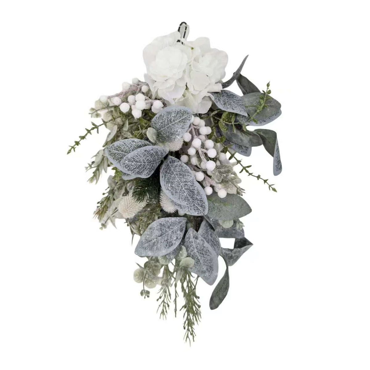 Bulk 4 Xmas White Hydrangea & Berry Drop 80cm