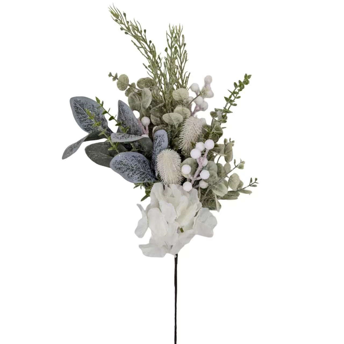 Bulk 8 Xmas White Hydrangea & Berry Spray 62cm