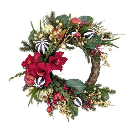 Xmas Amaryllis Glow Wreath Moon Shape 60cm