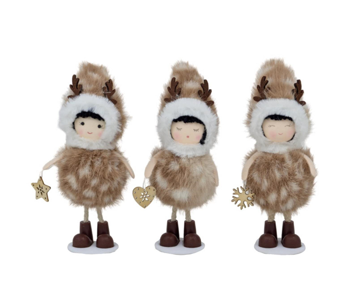 Bulk 24 Xmas Reindeer Girls Standing 16cm 3 Asst