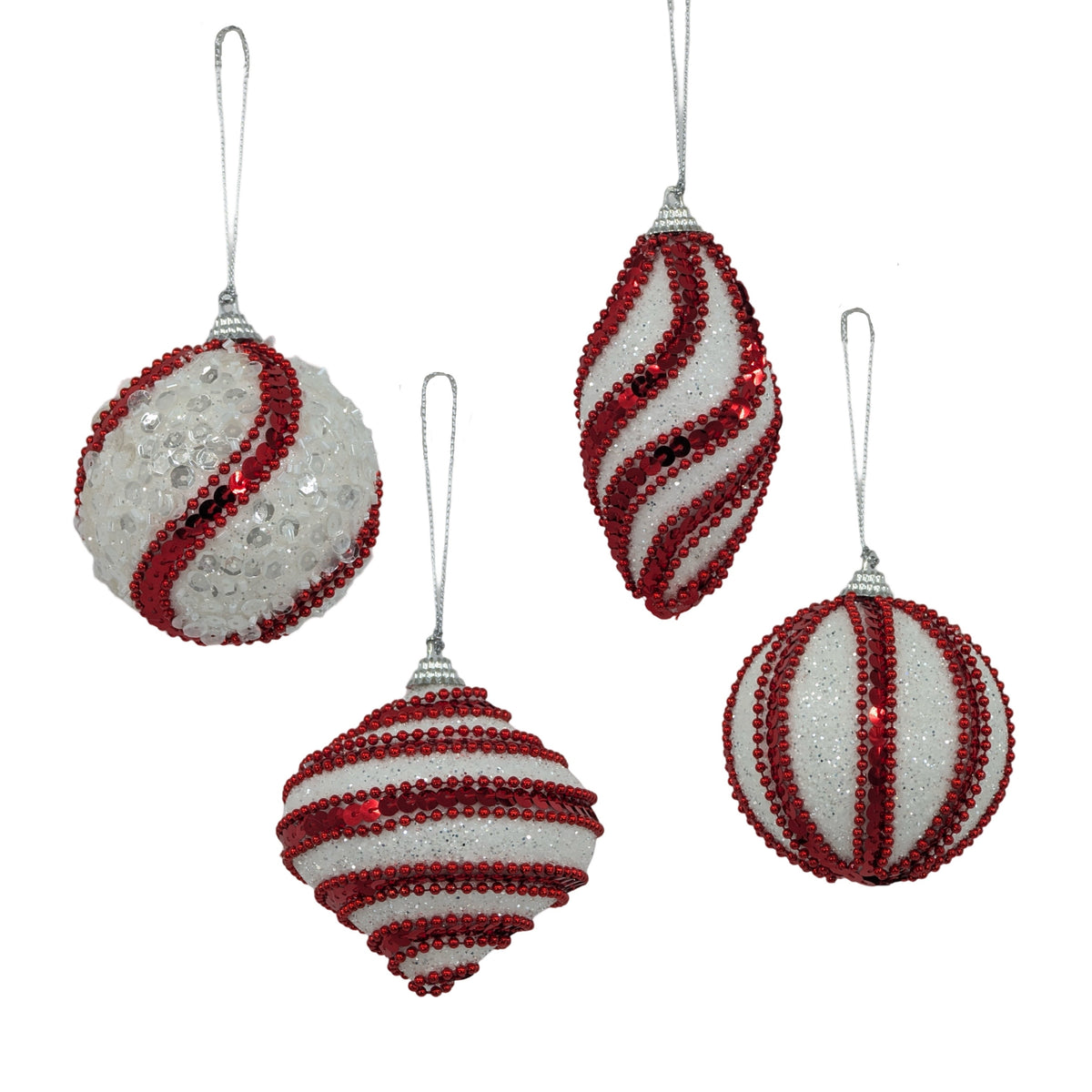 Bulk 36 Xmas R&w Glitter Bauble Ornaments 8cm 4 Asst