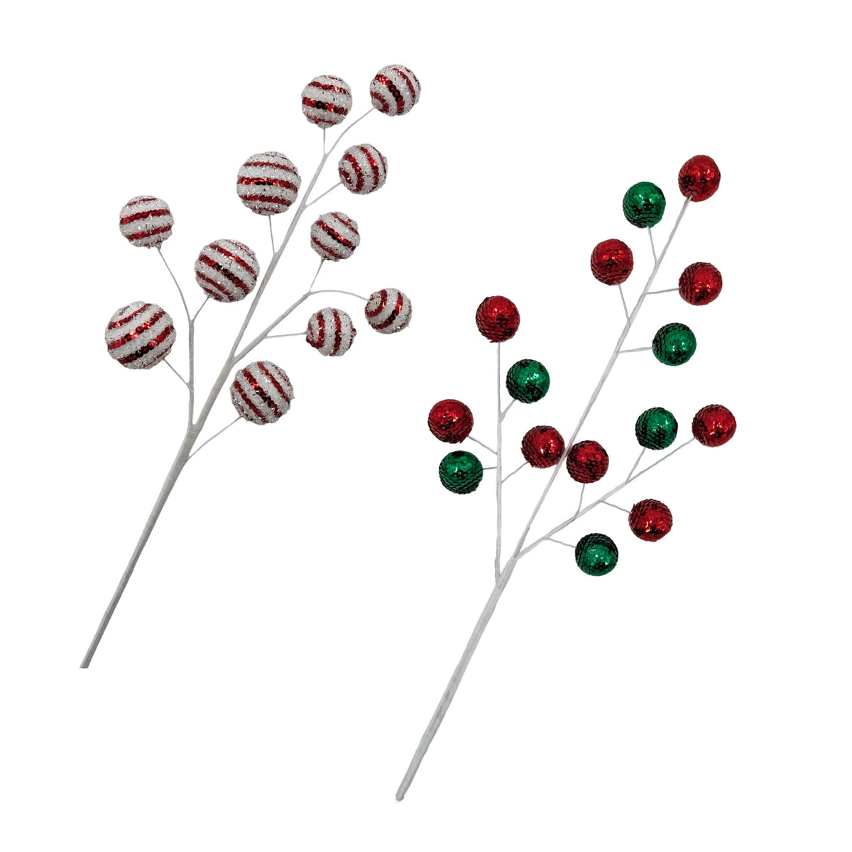 Bulk 12 Xmas Glitter Ball Pick 60cm 2 Asst