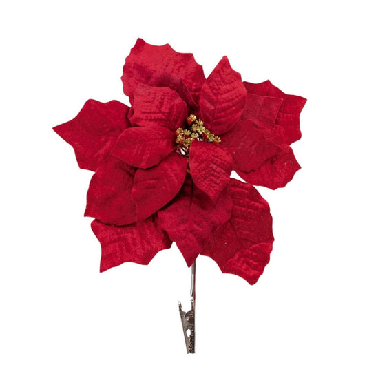 Bulk 24 Xmas Poinsettia W Clip 25cm
