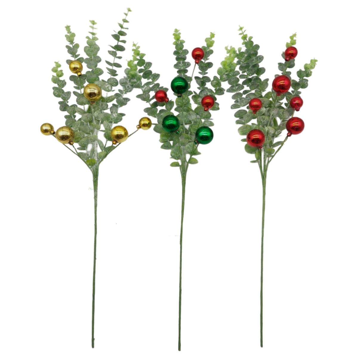 Bulk 12 Xmas Bauble & Eucalyptus Spray 75cm 3 Asst