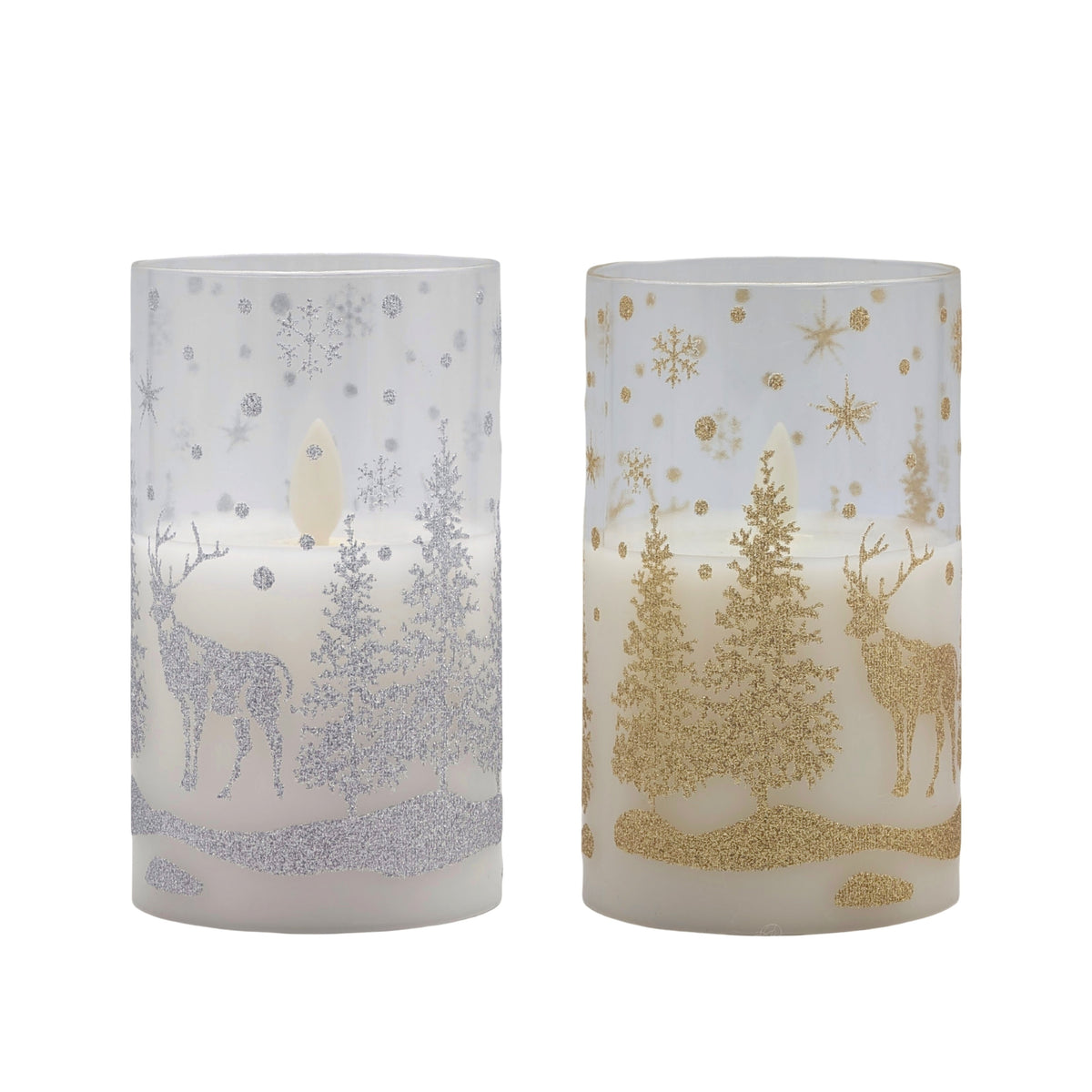 Bulk 12 Xmas Glass Tube Led Flickering Candle Med 7.5x12.5cm 2 Asst