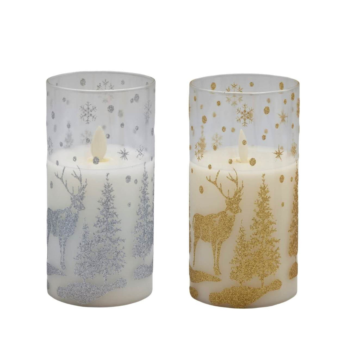 Bulk 12 Xmas Glass Tube Led Flickering Candle Lrg 7.5x15cm 2 Asst