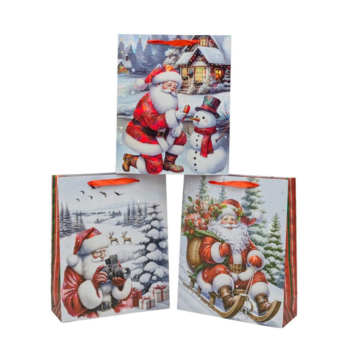 Bulk 48 Winter Magic Santa Gift Bag Xlrg 42x31x12cm 3 Asst