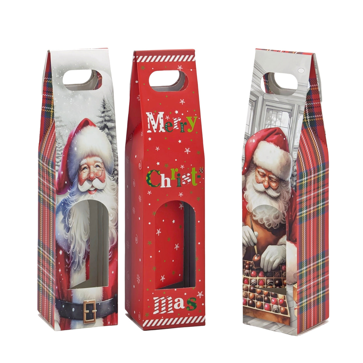 Bulk 48 Xmas Single Wine Gift Box 8.8x38.5x8.3cm 3 Asst