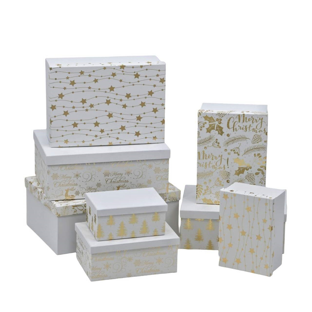 Bulk 2 Gold Foiled Deluxe Xmas Gift Box Set 18 43x34x16cm 4 Asst