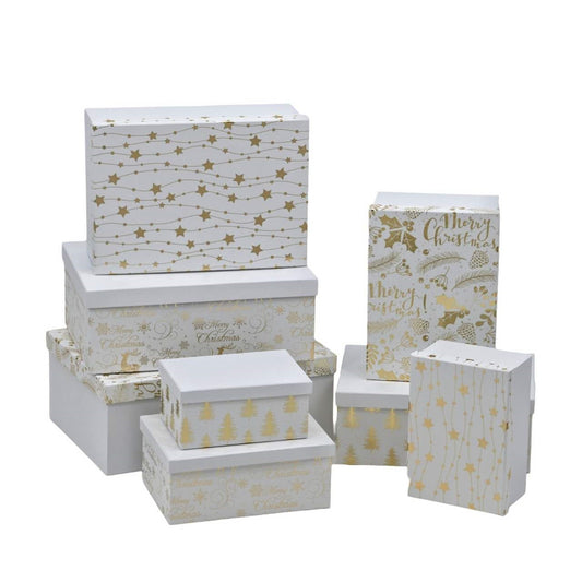 Bulk 2 Gold Foiled Deluxe Xmas Gift Box Set 18 43x34x16cm 4 Asst