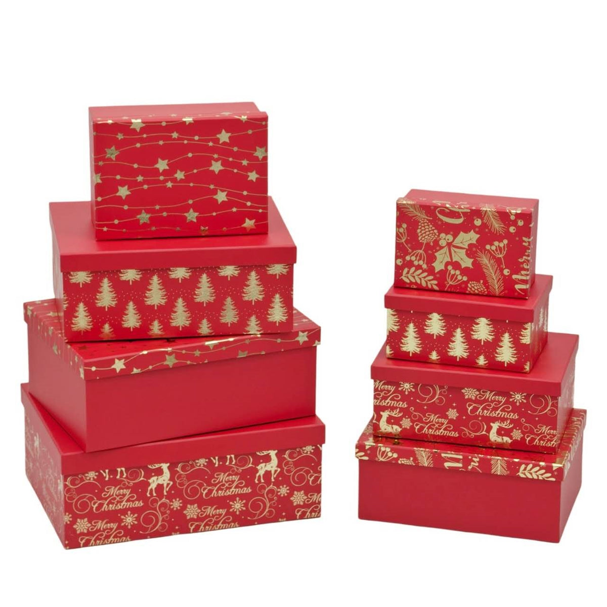 Bulk 2 Xmas Luxe Red&gold Foiled Gift Box Set 18 43x34x16cm 4 Asst