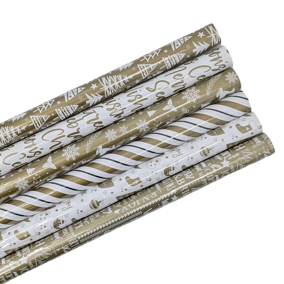 Bulk 50 Xmas Wrap Gold Deluxe Asst 70cmx3m
