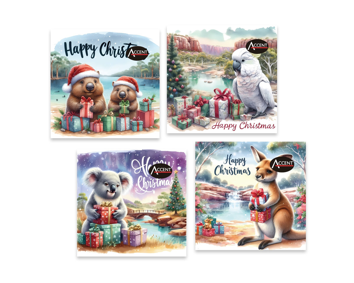 Bulk 48 Aussie Outback Xmas Napkin 2 Ply pk20 33x33cm 4 Asst