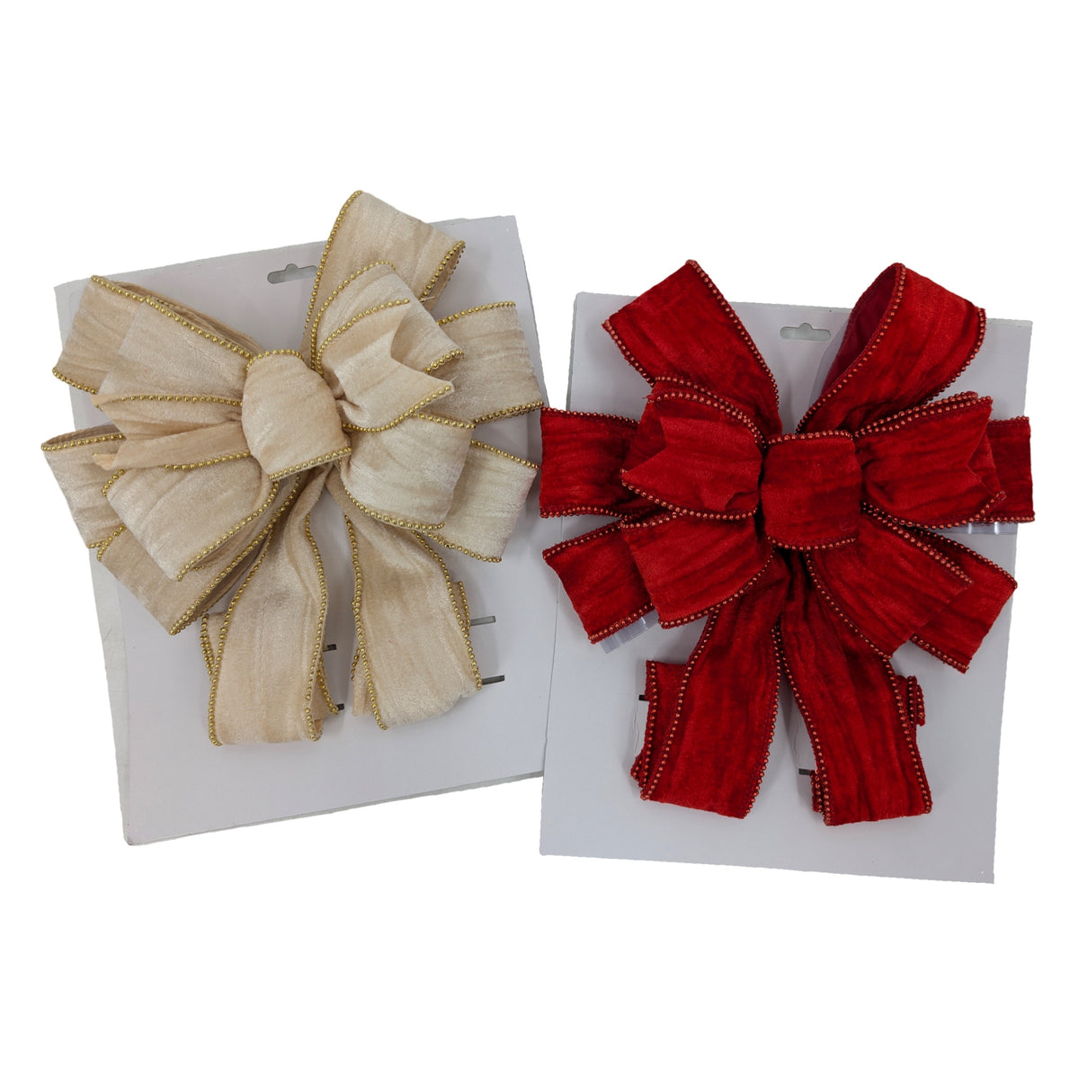 Bulk 12 Xmas Red & Champagne Tree Topper Bow 28x78cm 2 Asst