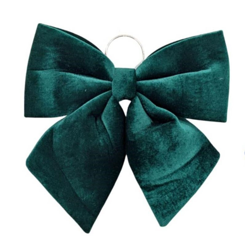 Bulk 12 Xmas Velvet Green Bow W Hanging Ring Lrg 34cm