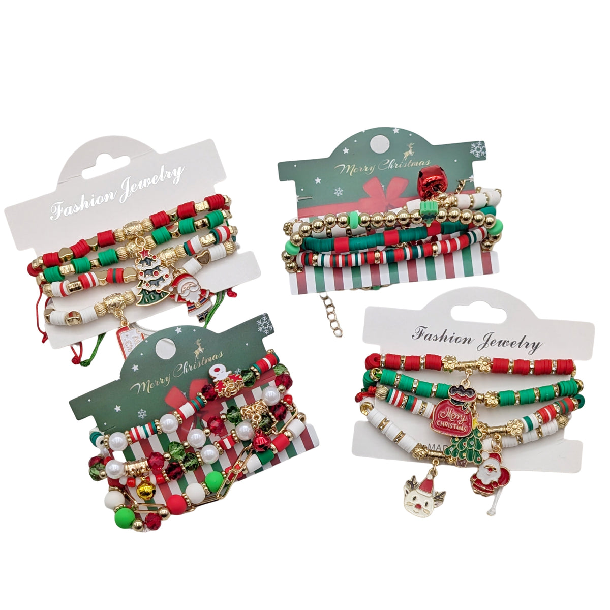 Bulk 24 Xmas Jingle Bell Bracelet pk5 4 Asst