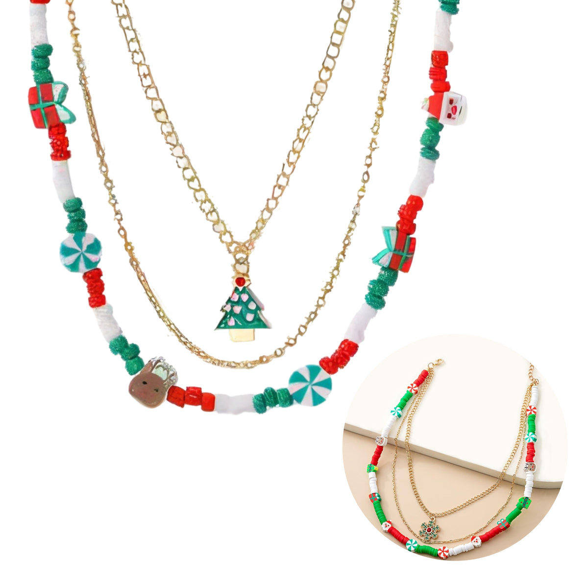 Bulk 24 Xmas Multi Layer Bead Necklace 2 Asst