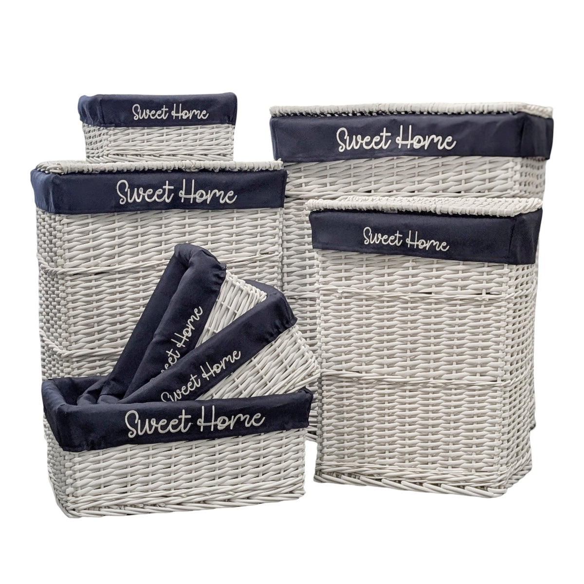 Set 7 Hampton Blue & White Baskets 66cm