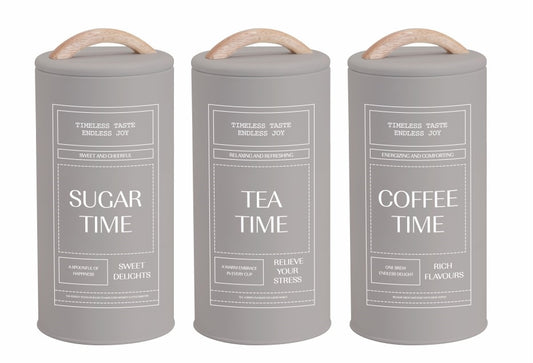 Set 3 Almond CreamCoffee Tea Sugar Storage Tins 19cm