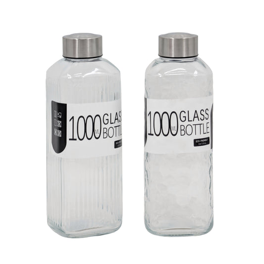 bulk 12 Glass Bottle w/ Metal Screw Lid 1Lt 23cm