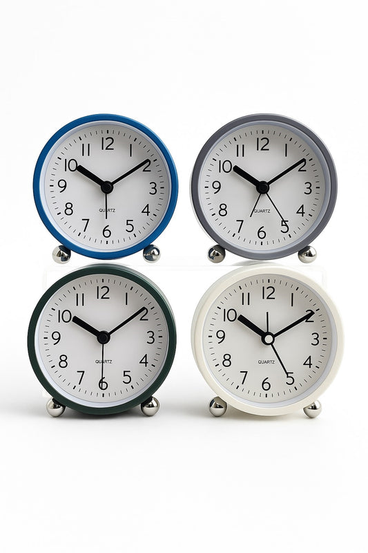 Bulk 12 Round Table Clock 11.6x5.6cm 4 Asst Cols