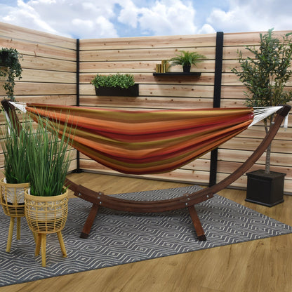 Vivere Double Sunbrella Hammock with Solid Pine Stand (260cm) - Sunset